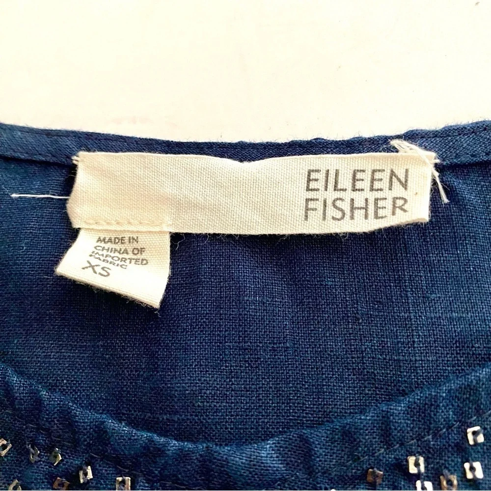 Eileen Fisher Blue Irish Linen Sequin Tank Top Size XS Breathable Sleeveless